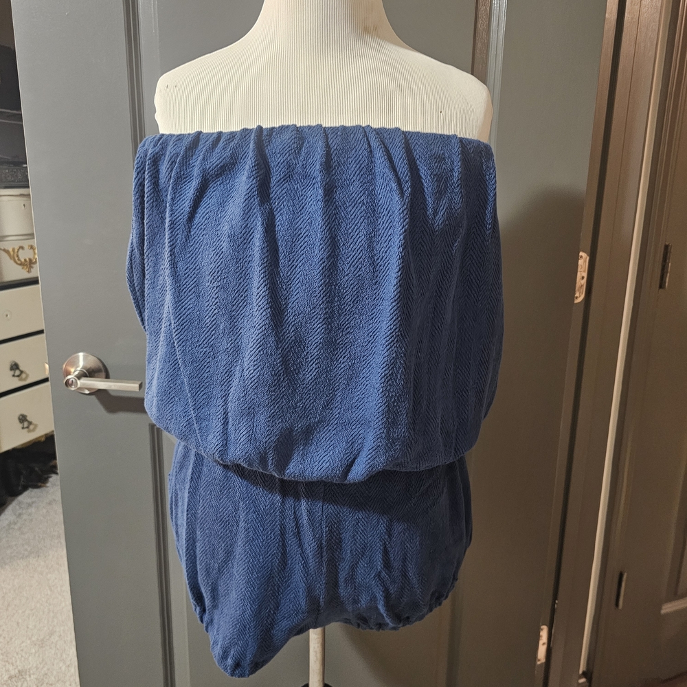 Free People Sailor Blue Strapless Blouson Romper With Pockets